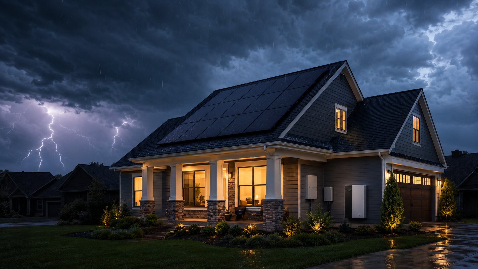 solar home with backup battery powered through outage